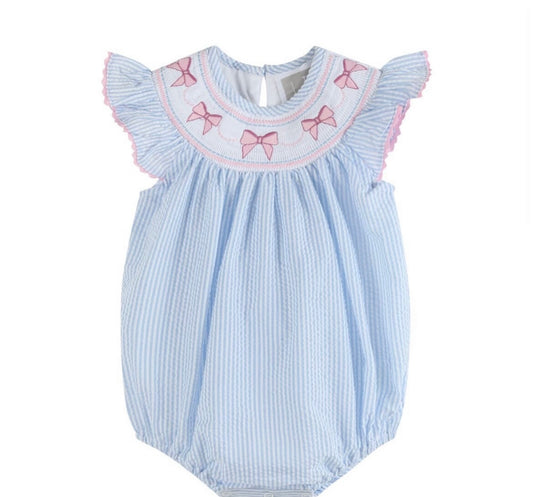 Seersucker Bow Smocked Bubble
