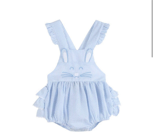 Seersucker Bunny Ruffle Romper